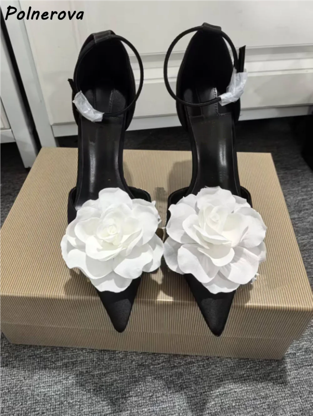 Flower Stem Heels Rose Sandals Sexy Pointy Toe Flower White Red Thin Heels Women's Shoes Fashion Summer Elegant Stiletto Shoes - view 5
