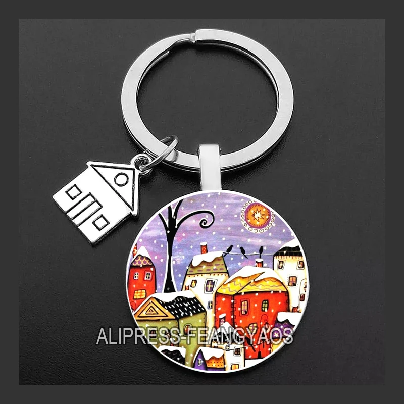 Beautiful House Keychains Colorful Country Keychain Cabin Lovely Purse Key Chains Gift for New House