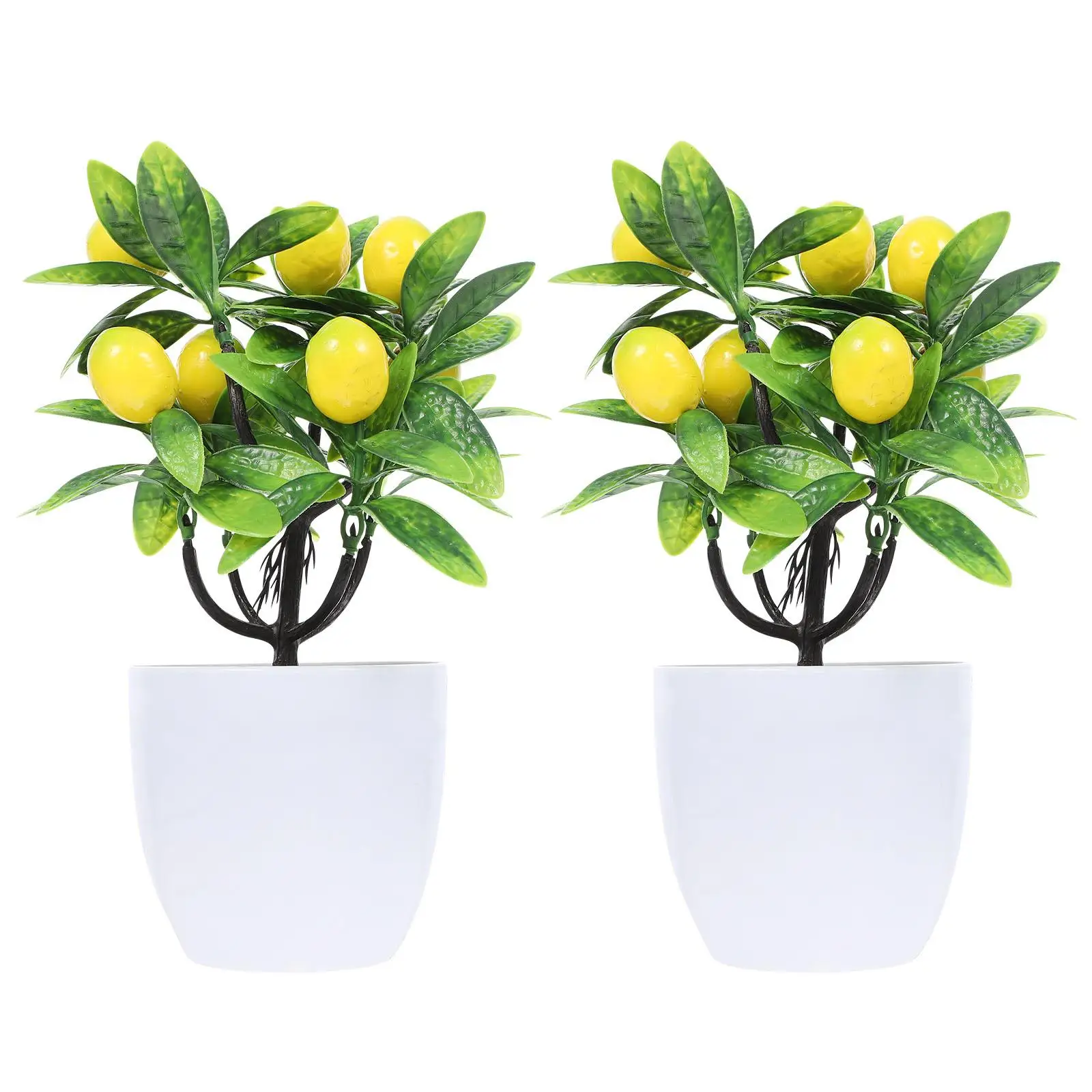 

2 Pcs Artificial Lemon Plants Lifelike Bonsai for Home Office Decor Long Lasting Easy Maintenance Indoor Outdoor