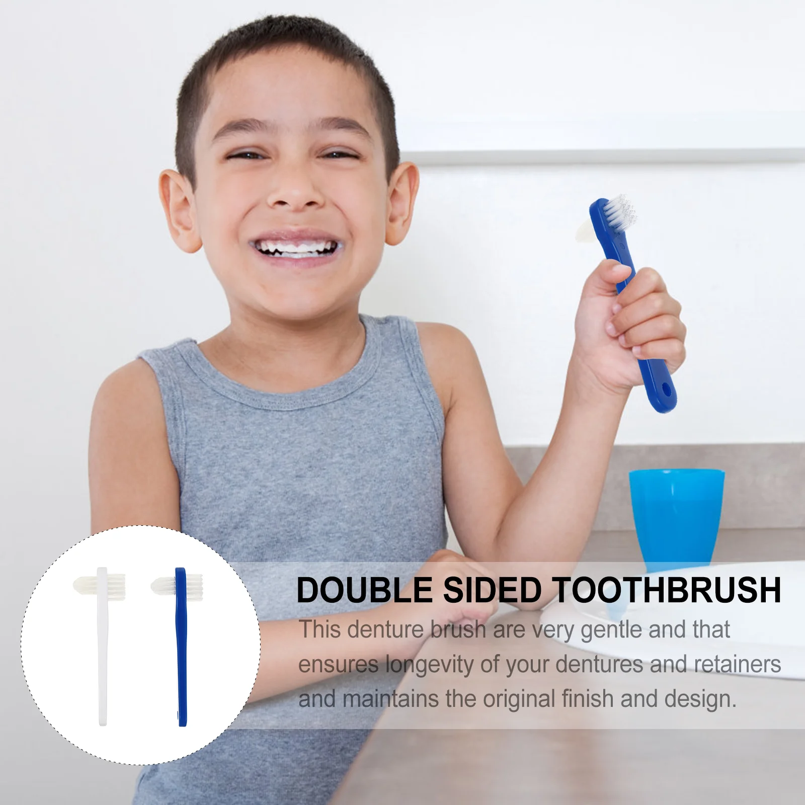 Brosse à dents double face pour enfants, nettoyeur de prothèses dentaires, livres de fausses dents, mini voyage