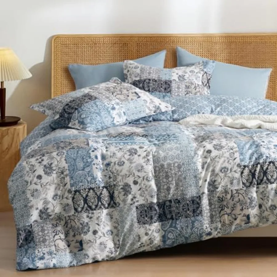 

Ultra Soft Floral Duvet Cover Size Printed boho Bedding Set 3 Pieces Comfy Farmhouse Reversible Paisley Pattern Duvet Cover Set