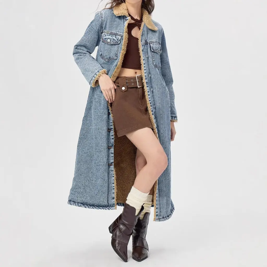 Chaqueta vaquera acolchada de algodón con forro polar largo para mujer, ropa de abrigo holgada de estilo europeo y americano para mujer