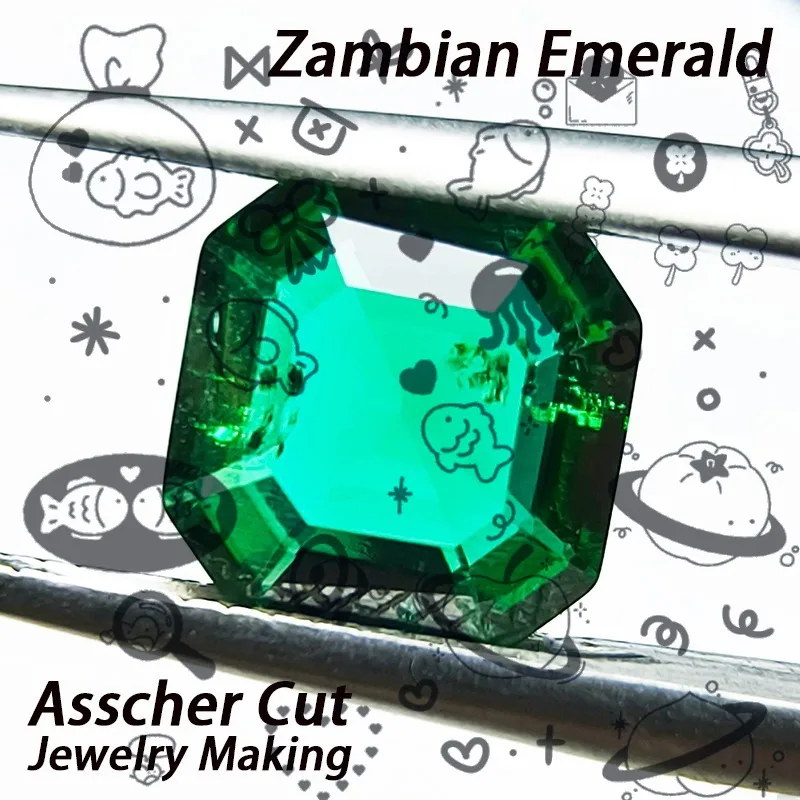 Lab Grown Zambian Emerald Asscher Cut for Jewelry Making Hydrothermal Emerald Gemstones Natural Inclusions Certificate