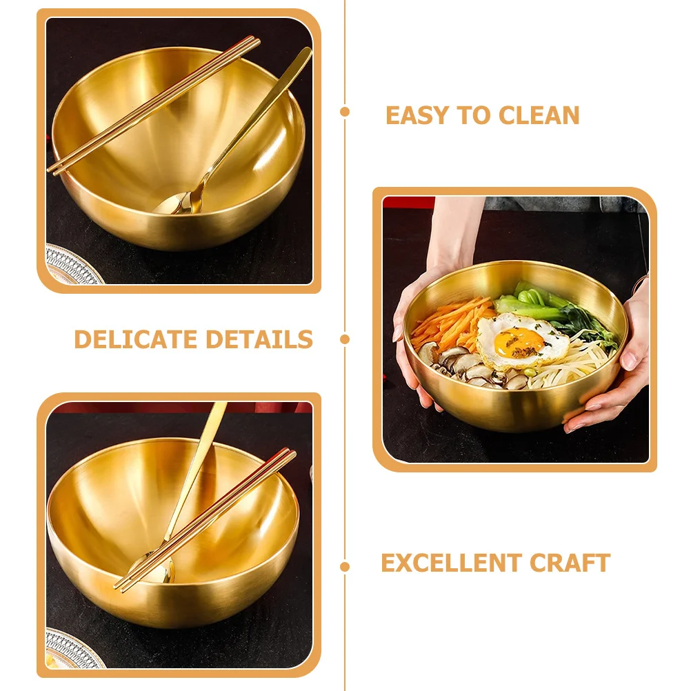 

1Set Cold Noodle Bowl Set Stainless Steel Fruit Salad Bowl Spoon Chopsticks Multi-Function Food Container for Home Restaurant