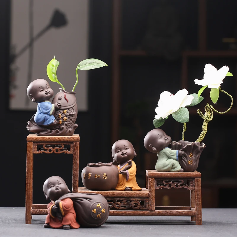 

Chinese Tea Set Home Tea Pet Ornaments Small Monk Purple Sand Boutique Ceramic Statue Living Room Office Ornaments Crafts