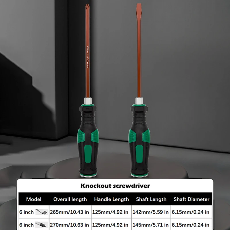 6 Inch Knockout Screwdriver One Piece Magnetic Impact Screwdriver Flat Head Phillips Nut Wrench Multifunctional Hand Tools