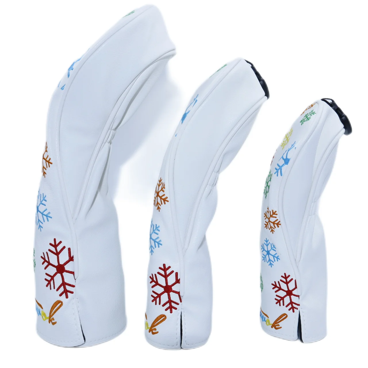 Golf White/Black PU Leather with snowflake Embroidery Wood Head Cover Golf Club Driver Fairway Wood Hybrid Head Cover