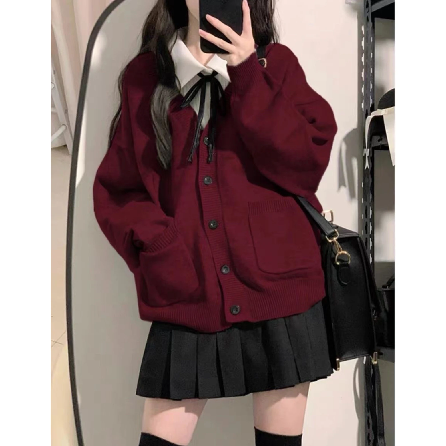 

y2k hoodie Japanese Academy jk uniform sweater sweater pleated skirt cardigan coat three-piece long-sleeved lazy casual suit