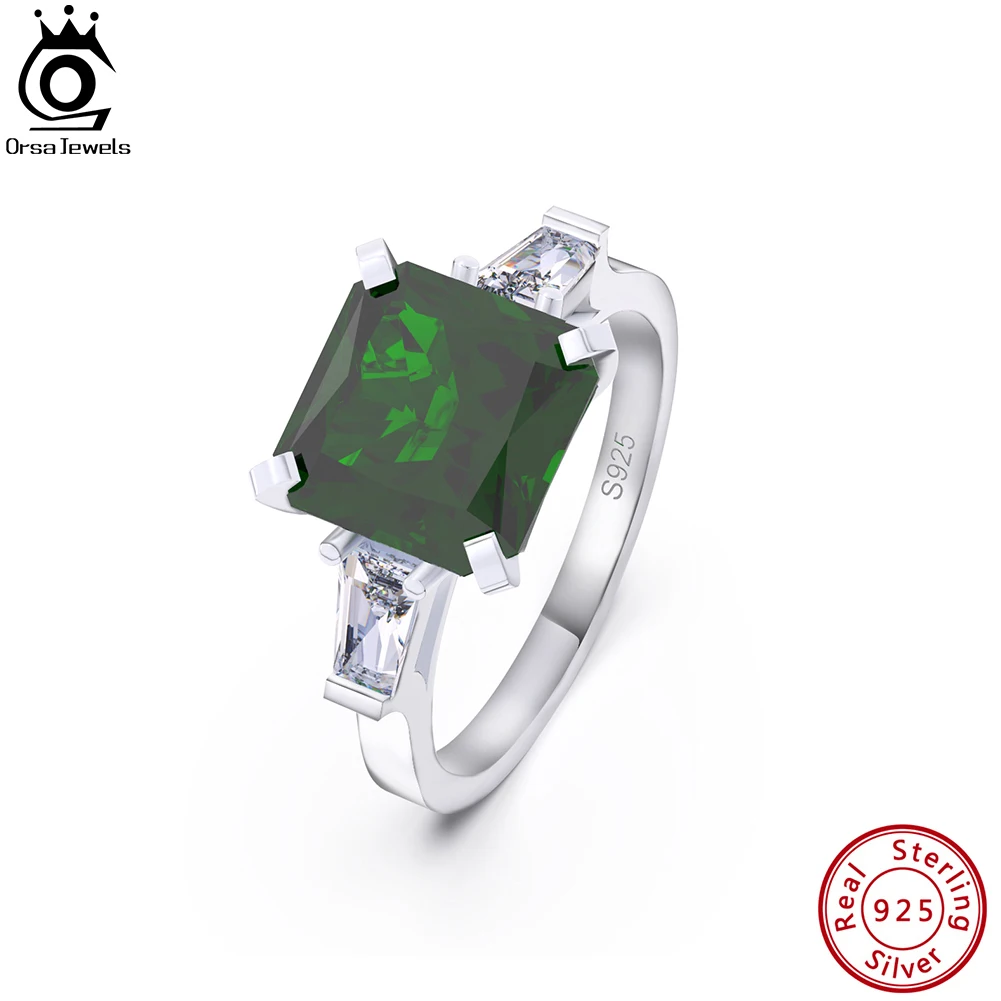 

ORSA JEWELS Elegant Created Emerald Finger Rings for Women 925 Sterling Silver CZ Engagement Wedding Band Ring Jewelry LZR11