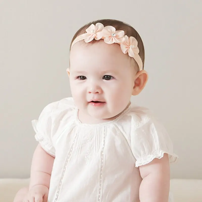 Tulle Flower Baby Headbands for Girl Crystal Toddler Hair Band Solid Infant Turban Newborn Headwear Sweet Baby Hair Accessories