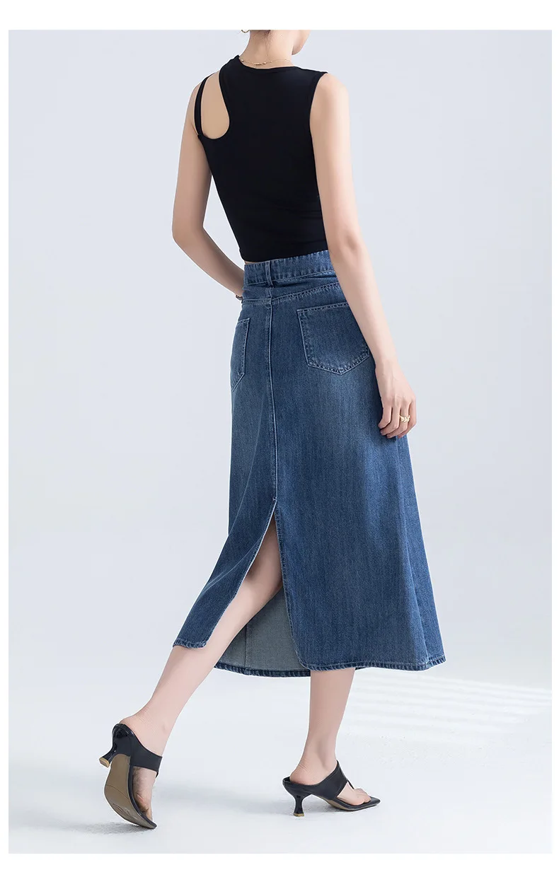 Gonna a metà corpo in denim di tendenza da strada Donna Primavera ed estate Nuovo temperamento Mezze gonne a trapezio casual a vita alta di media lunghezza