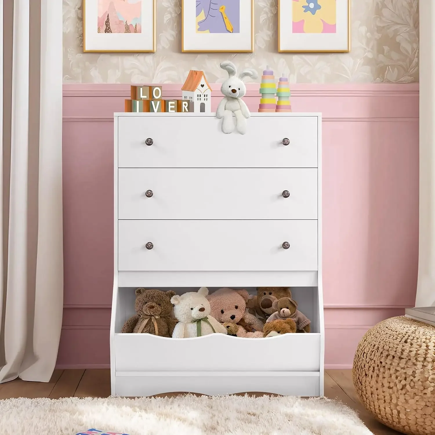 Kids Dresser for Bedroom, 3 Drawers Chest, Tall Kids Dresser, Toddler Dresser for Bedroom, Cubby Storage Organizer