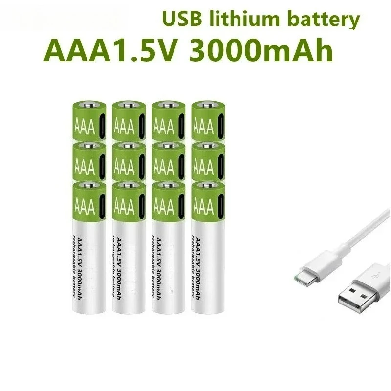 High-Quality 1.5V 3000mAh AAA Rechargeable Battery with USB Fast Charging for Clocks Toys Mice TV/Air Conditioner Remote Control