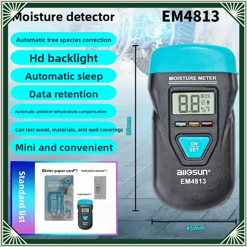 Multifunction Digital Moisture Tester for Wood Paper Drywall Concrete Soil with LCD Display & Auto Calibration