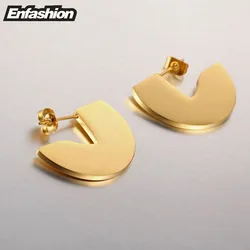 Enfashion Punk Geometic Semi-circle Fan Stud Earring Gold Color Stainless Steel Earrings For Women Earrings oorbellen E5423