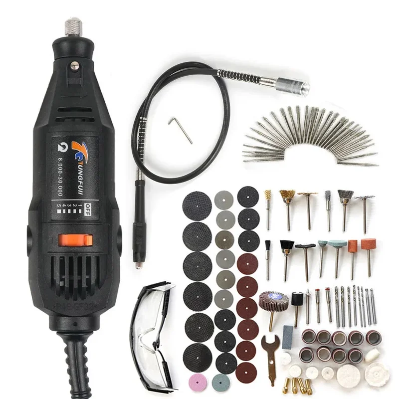 220V Mini wiertarka elektryczna grawer elektryczna wiertarka do narzędzi obrotowych Mini narzędzie Dremel z akcesoriami do elektronarzędzi