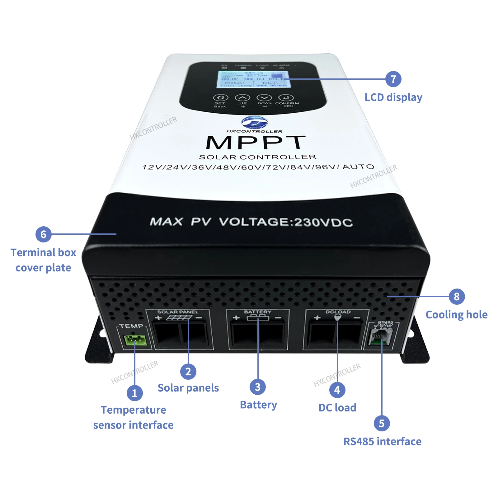 Imagem -05 - Controlador de Carga Solar Mppt 12-96v 60a 80a 230vdc Sistema pv Suporte Regulador de Carregamento Rs485 para Lifepo4 Gel de Lítio Chumbo-ácido