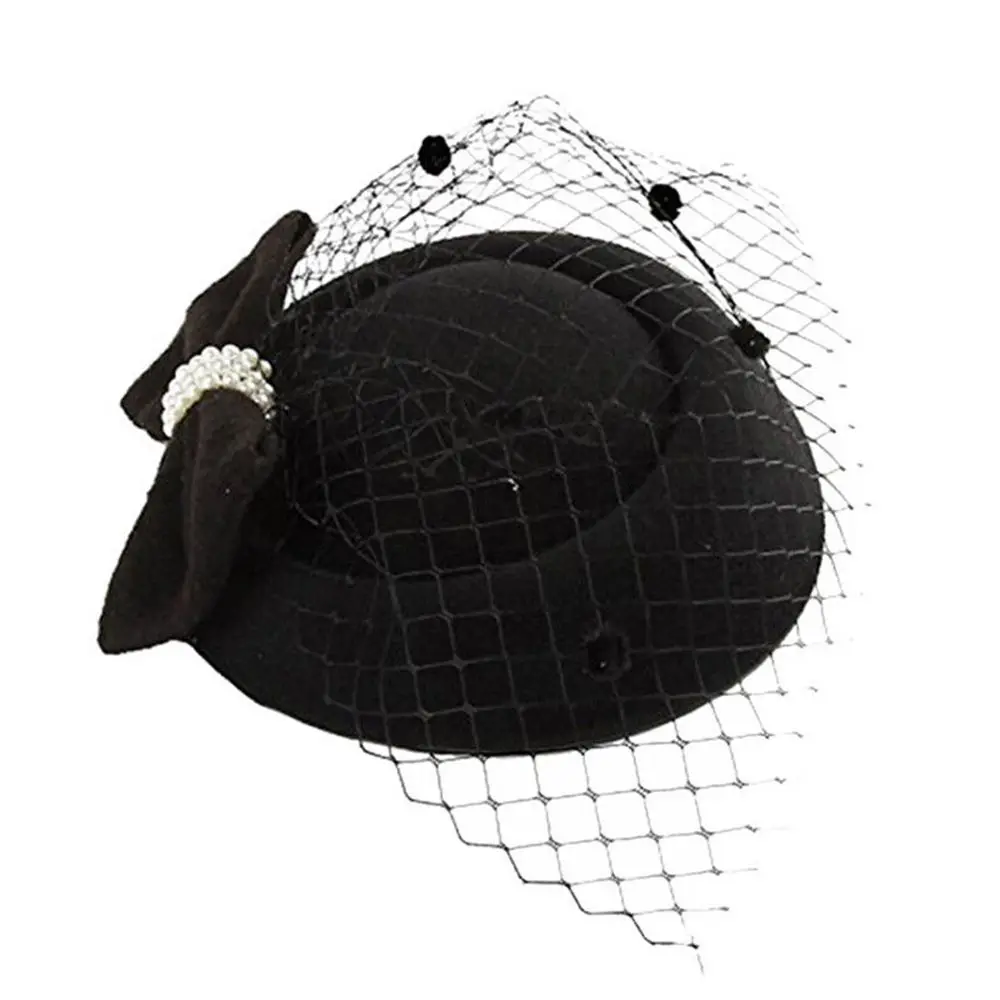 Hair Claw Retro Hairclip Cocktail Party Hairpin Bridal Headdress Fascinator Hair Pillbox Hat Womens Vintage Hat Bowknot Veil