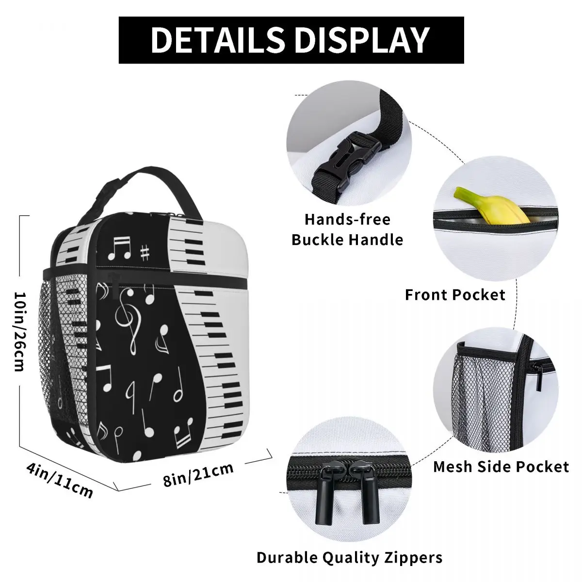 Abstract Piano Keys With Musical Notes9 Insulated Lunch Bag for Women Office Cooler Thermal Food Box Tote Lunch Boxes Container