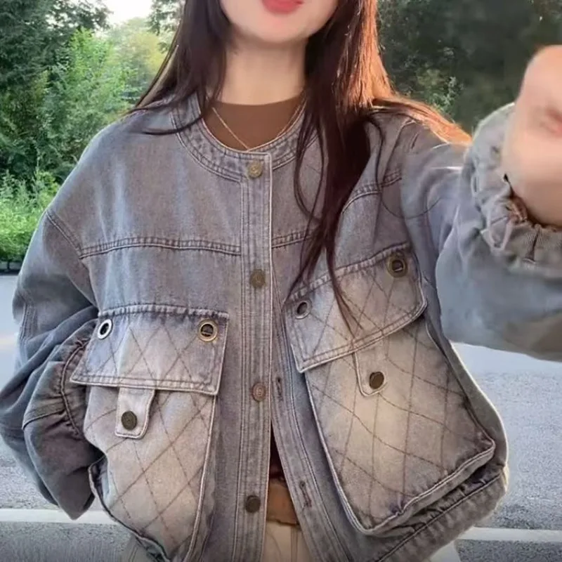 

Весна и осень 202, новая корейская версия модной высококачественной джинсовой куртки, женская короткая повседневная свободная бейсбольная майка большого размера