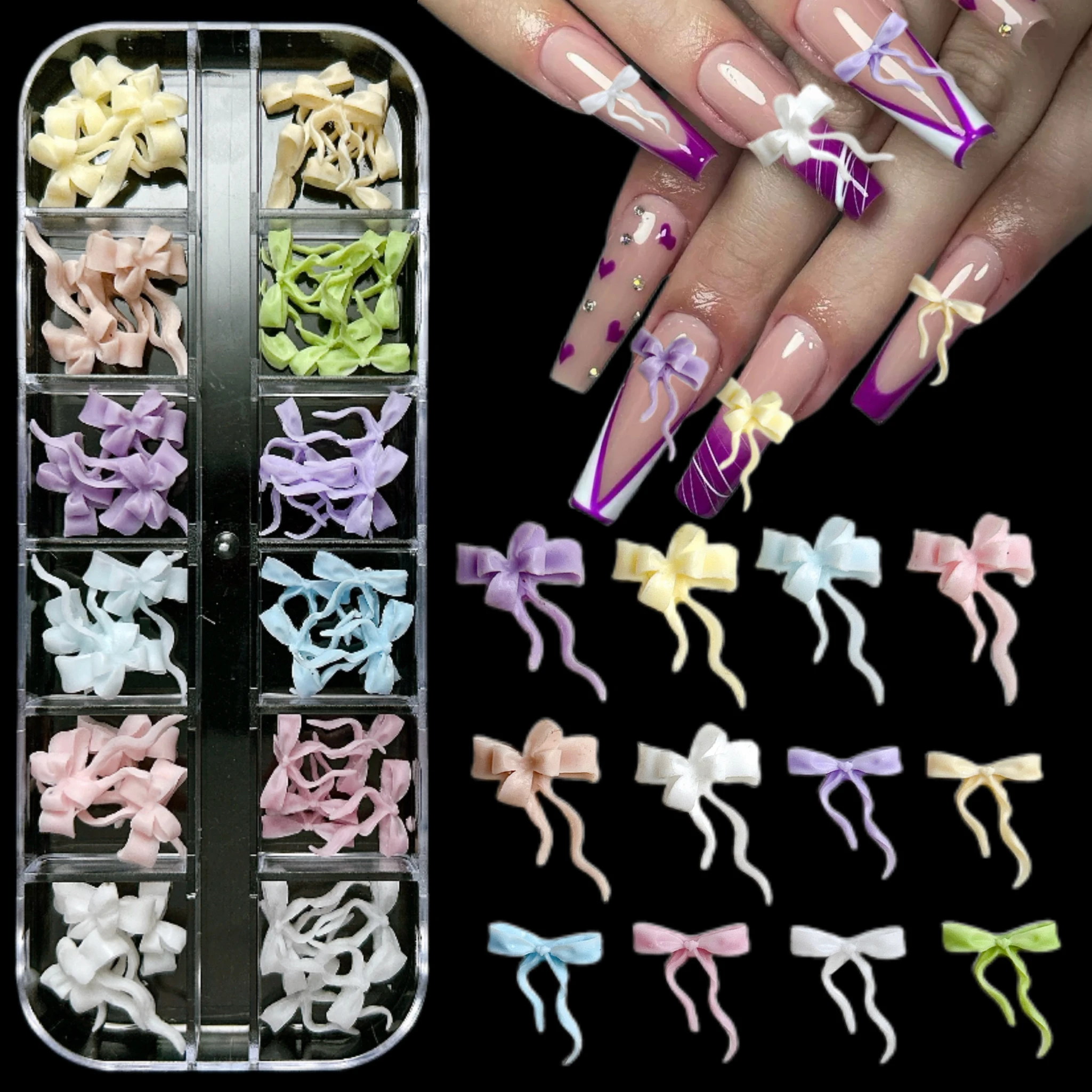 1 caja de dibujos animados 3D, bonita abeja, libélula, Margarita dulce, decoraciones artísticas para uñas de resina, lazo colorido, corazón, estrella de mar, encaje, dijes para uñas DIY