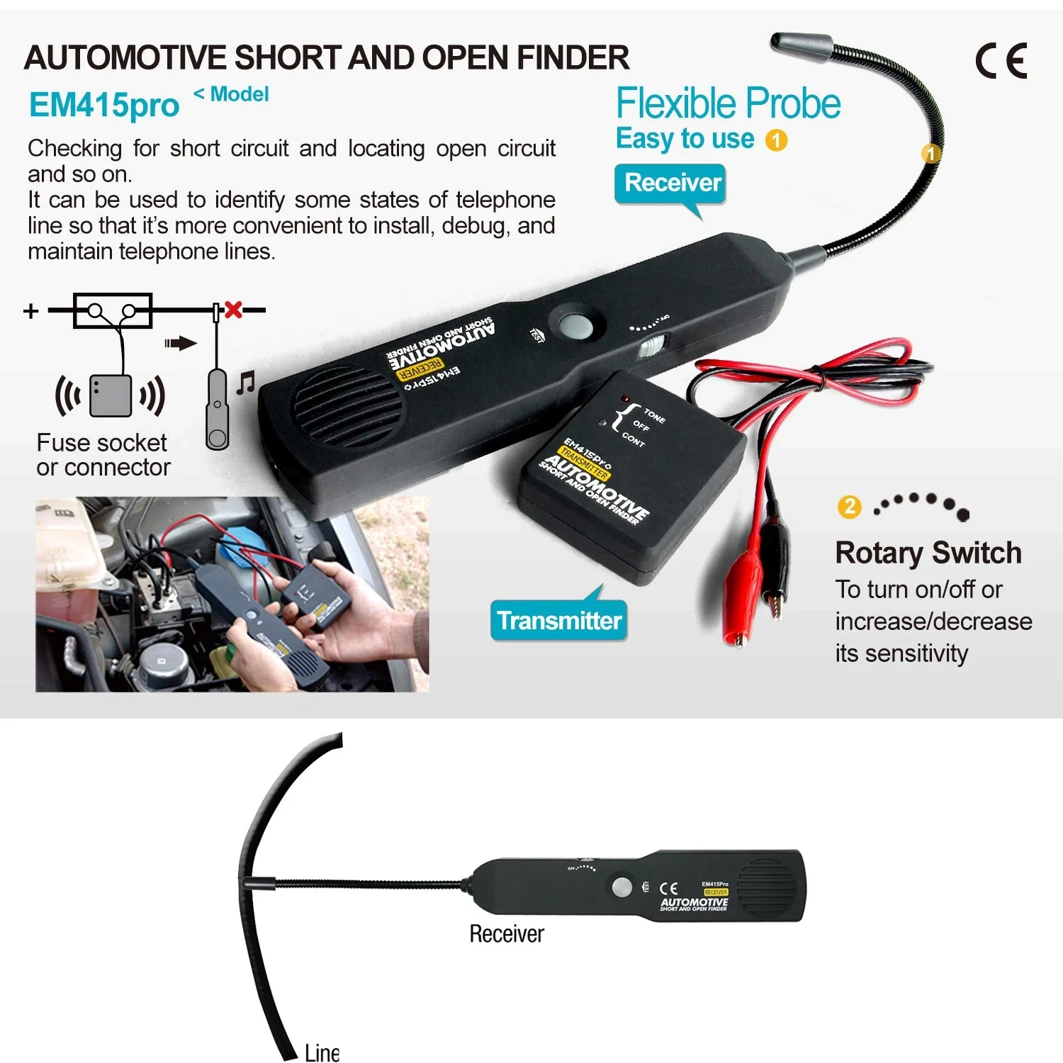 EM415PRO Automotive Short Cable Tracker & Open Wire Finder Universal EM415 PRO 6-42V DC Find Car Short Circuit Wire