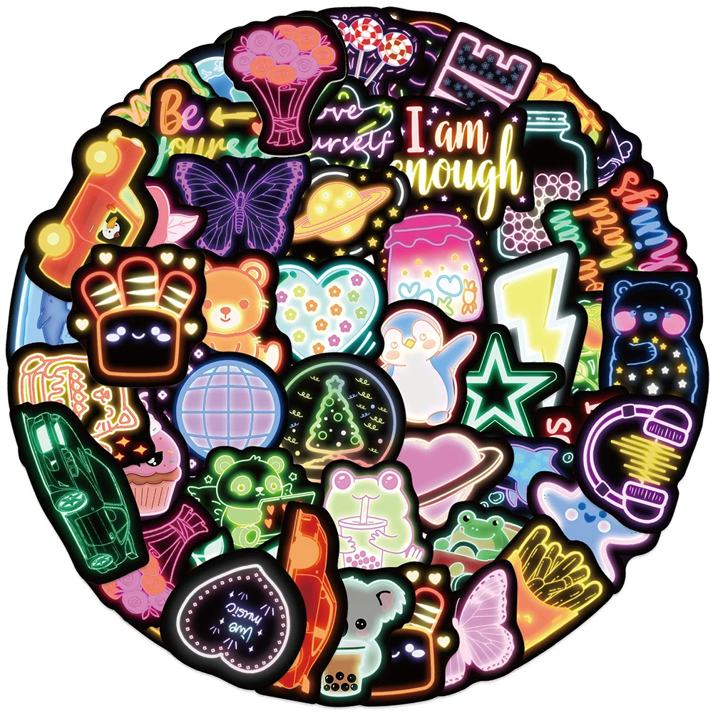 10/30/50 stücke INS Stil Cartoon Neon Licht Aufkleber Nette Dekoration Aufkleber DIY Scrapbooking Gepäck Telefon Graffiti Aufkleber Verpackung