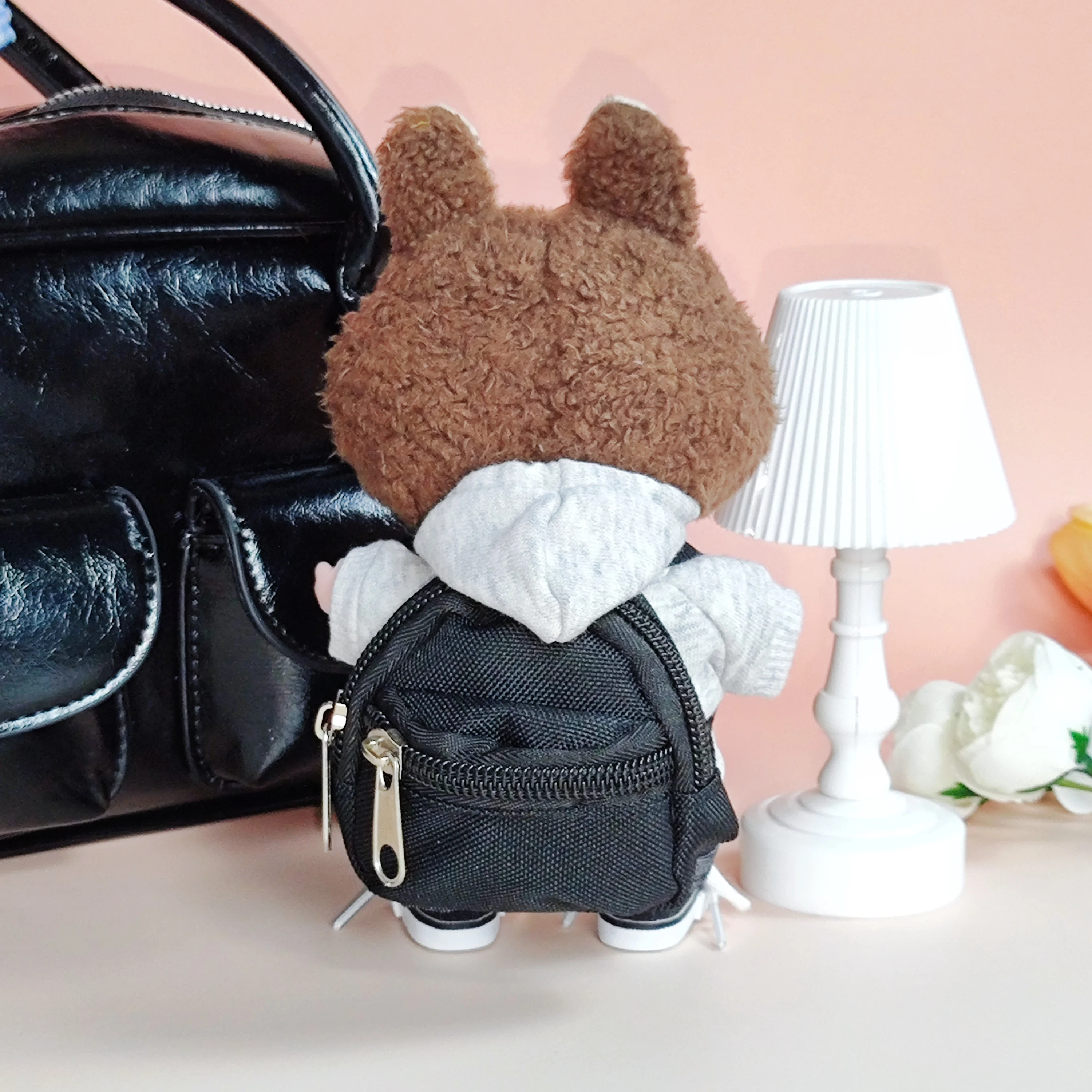 زي دمية لابوبو مقاس 17 سم - طقم هوديي وسراويل رياضية رمادية اللون