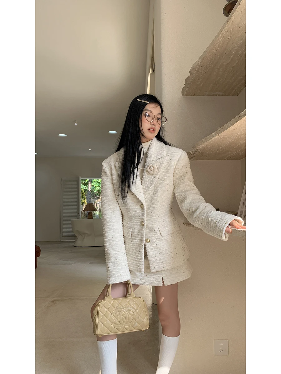 سترة نسائية مبطنة على طراز المشاهير باللون الأحمر لفصلي الخريف والشتاء، بدلة من قطعتين، معطف أنيق للتنقل اليومي بلون واحد، مص...