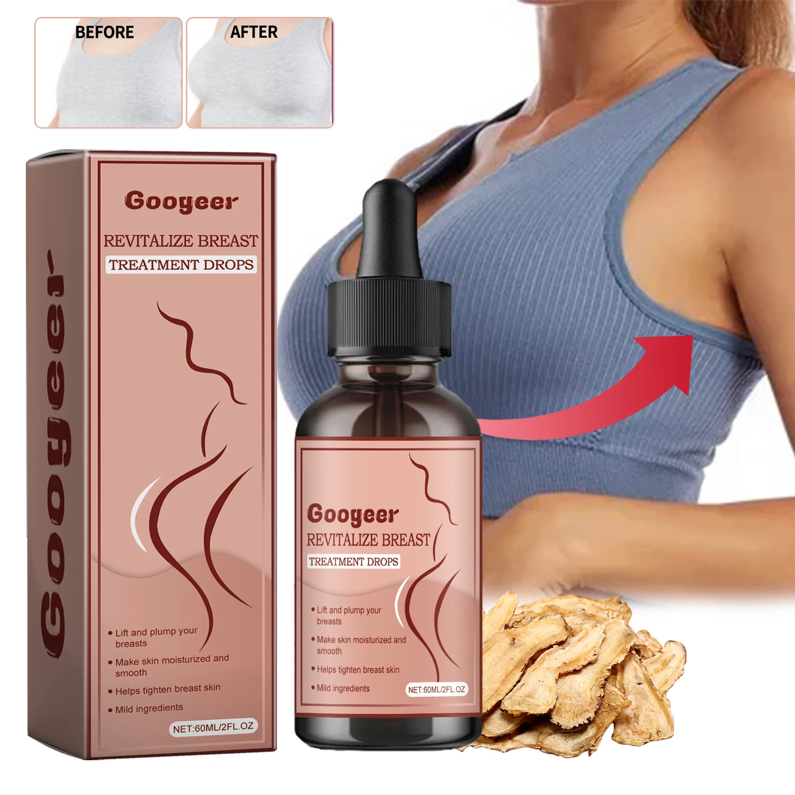 Bust Care Drops, Gentle Plant Formula, Moisturize Bust Skin, Maintain Smooth & Supple Skin Texture, Daily External Body Care
