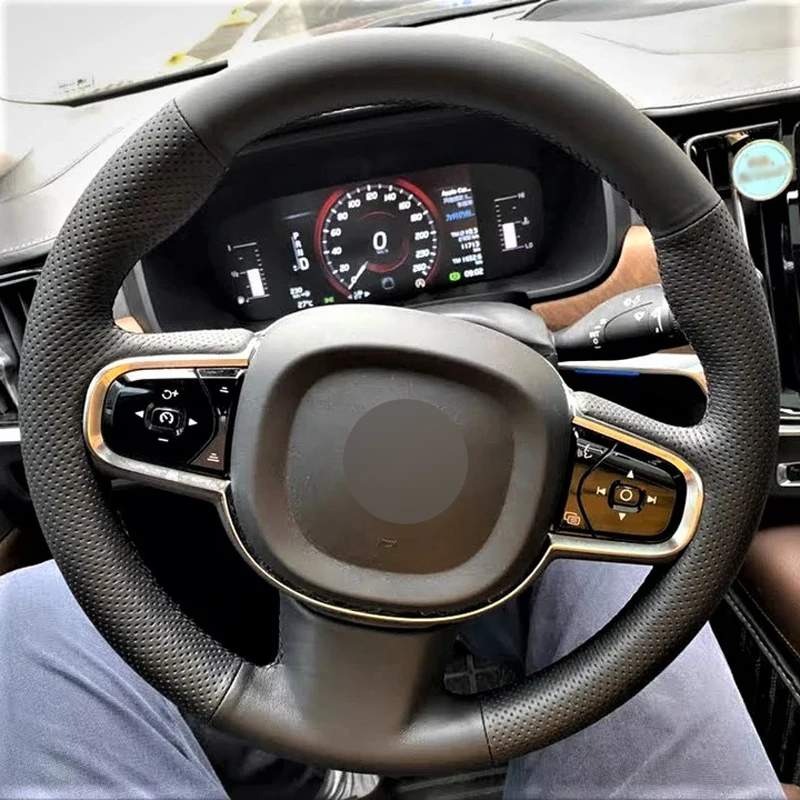 

Alcantara Steering Wheel Cover Real Leather Black Thread Car Accessoires for Volvo XC90 S90 XC60 S60 V90CC 2015-2022