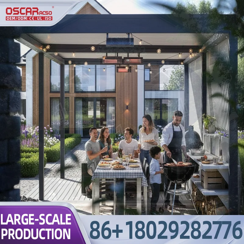 3x3/3x4/4x4 Outdoor Aluminum Bioclimatic Motorized Pergola Adjustable Louvre Roof Customizable Sizes Waterproof Patio Shelter fo