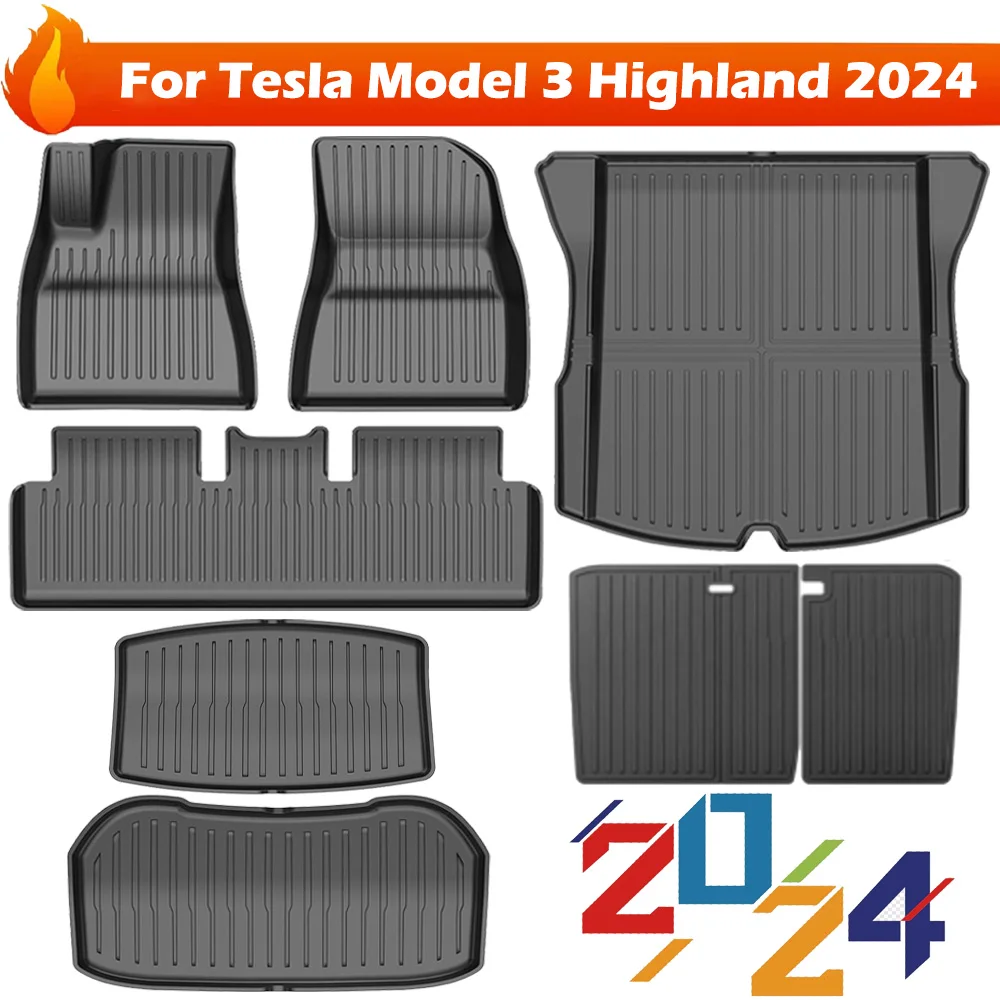 

For Tesla Model 3 Highland 2024 TPE Floor Mats,All Weather Waterproof Anti-Slip Front Rear Cargo Liner Trunk Mat