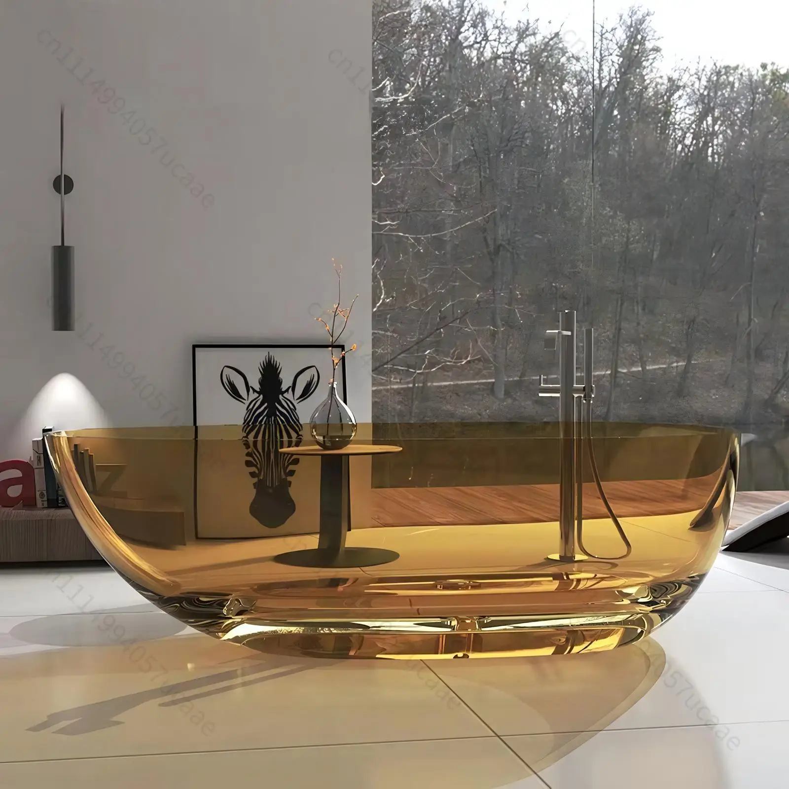 Modern Indoor Transparent Resin Oval Shape Bathtub Soaking Crystal Clear Thick Rim Freestanding Eco-Friendly Durable