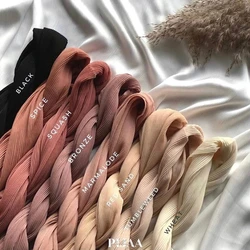 Lenço de chiffon plissado para mulheres, hijab liso, xales rugas, bandana longa, envoltório maxi, monocromático, listra, muçulmano