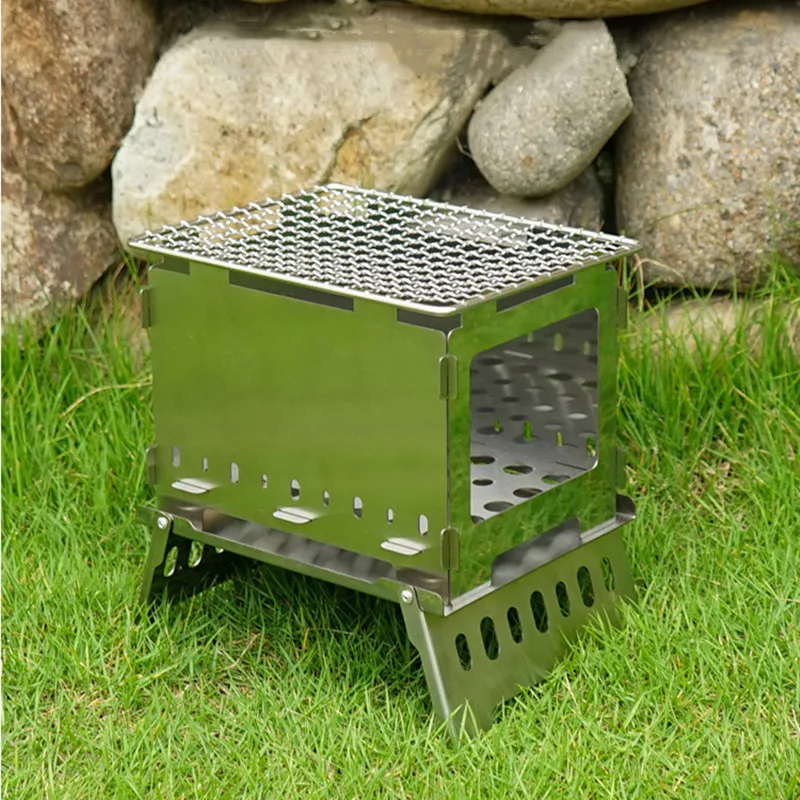 Outdoor Barbecue Grill Folding Card Stove Camping Windproof Fire Burning Table Portable Multi-functional Charcoal Match Stove