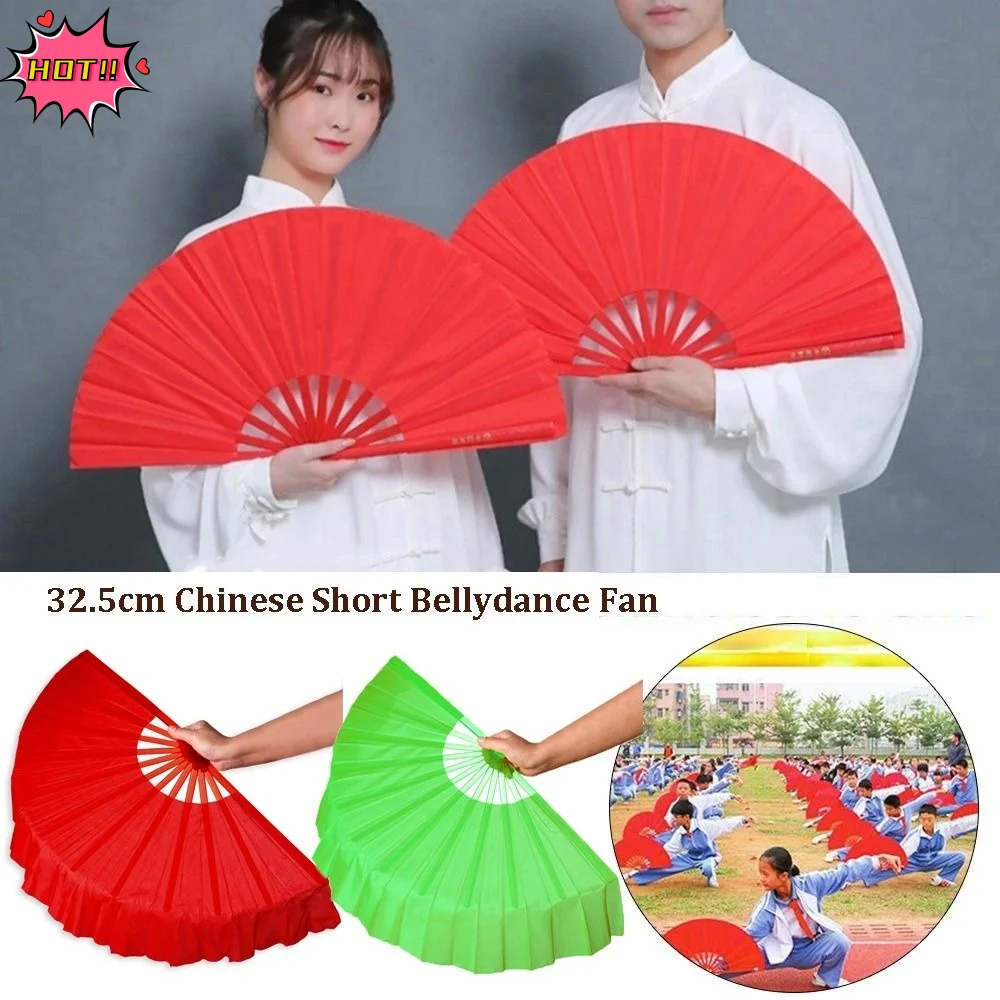 

32.5cm Chinese Short Bellydance Fan Plastic Stick with 10cm Half Circle Silk Veil Pairs Hand Dye Adults Fan Dance Fan