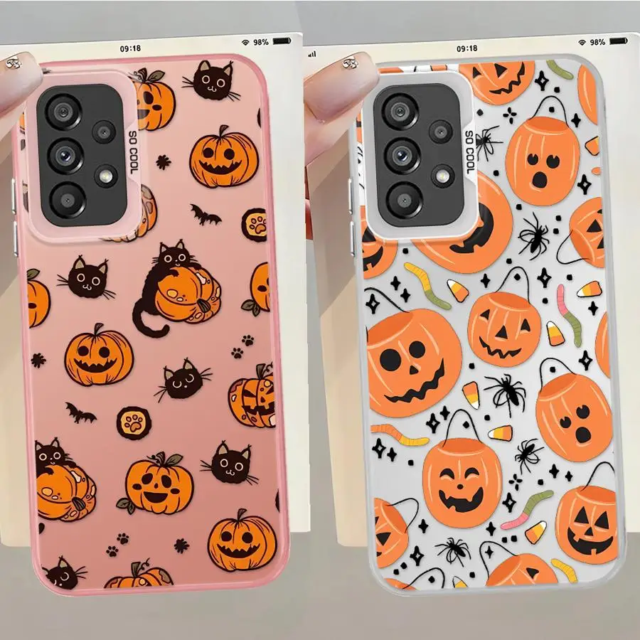 Capa traseira do telefone para samsung galaxy a11 a06 a50 a15 a13 a20s a04e a03 a14 a16 a02 a12 moda halloween abóbora gato