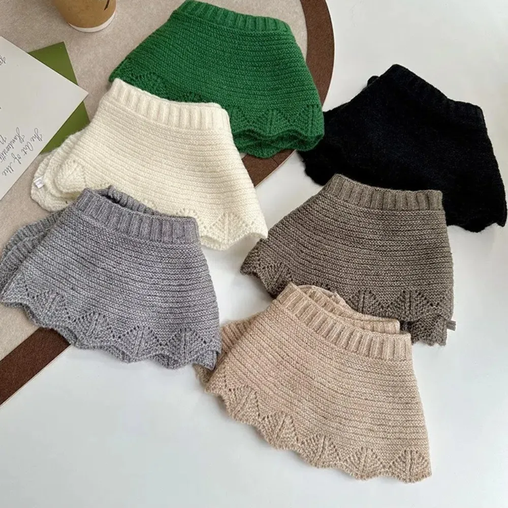 Warm O-Neck Fake Collars Laced up Solid Color Knitting Detachable Collar Knitted Shirt Shawl Wrap