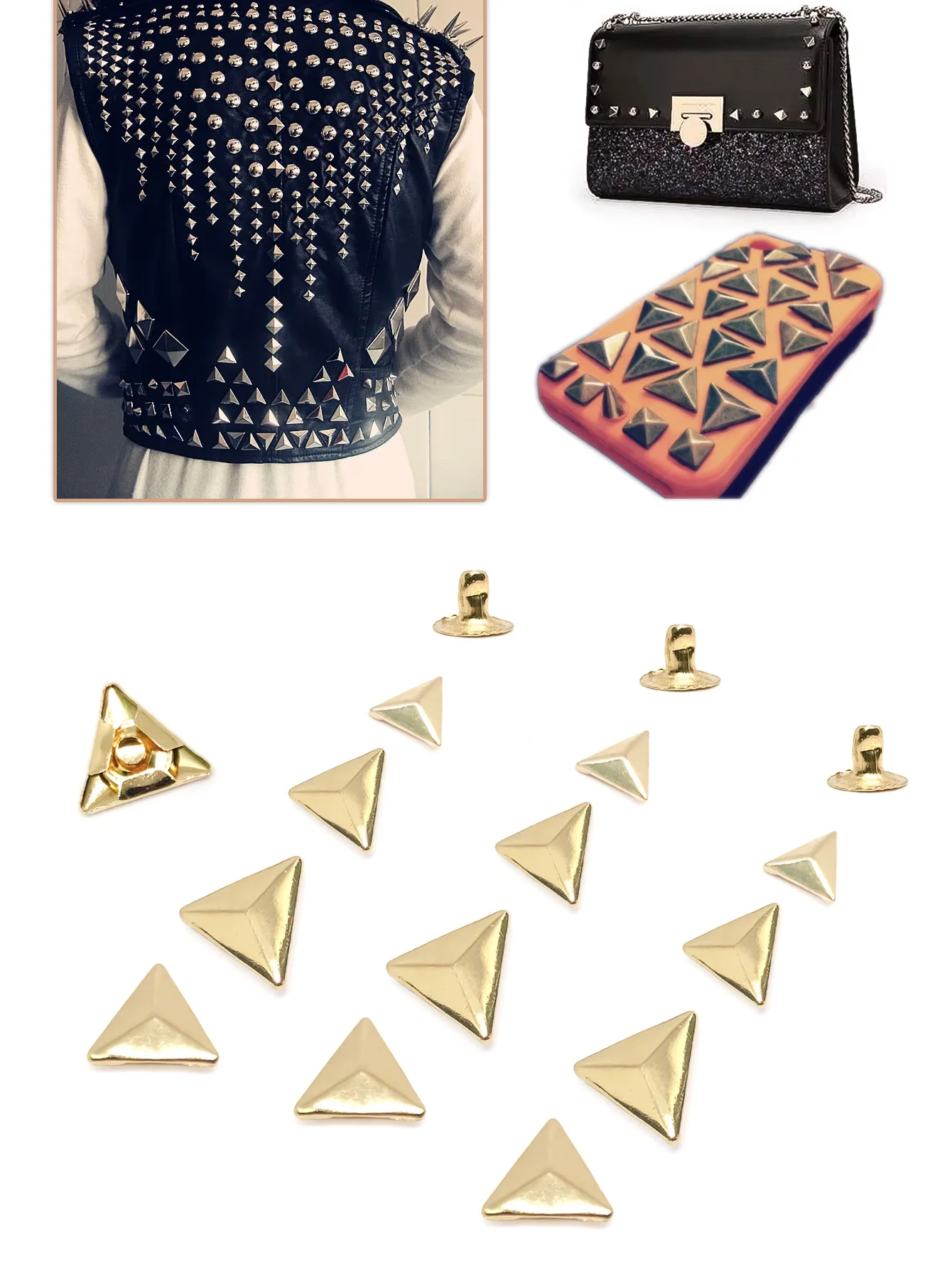 50Sets Metal Triangle Shape Decoration Stud Rivets for Belt Clothes Bag Purse Handbag Leather Craft DIY Triangular Embellishment