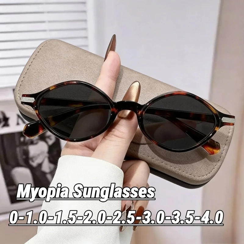 

Retro Oval Frame Myopia Sunglasses Women's INS Style Fashionable UV-Protective Eyewear Classic Driving Shades Diopter 0 To -4.0