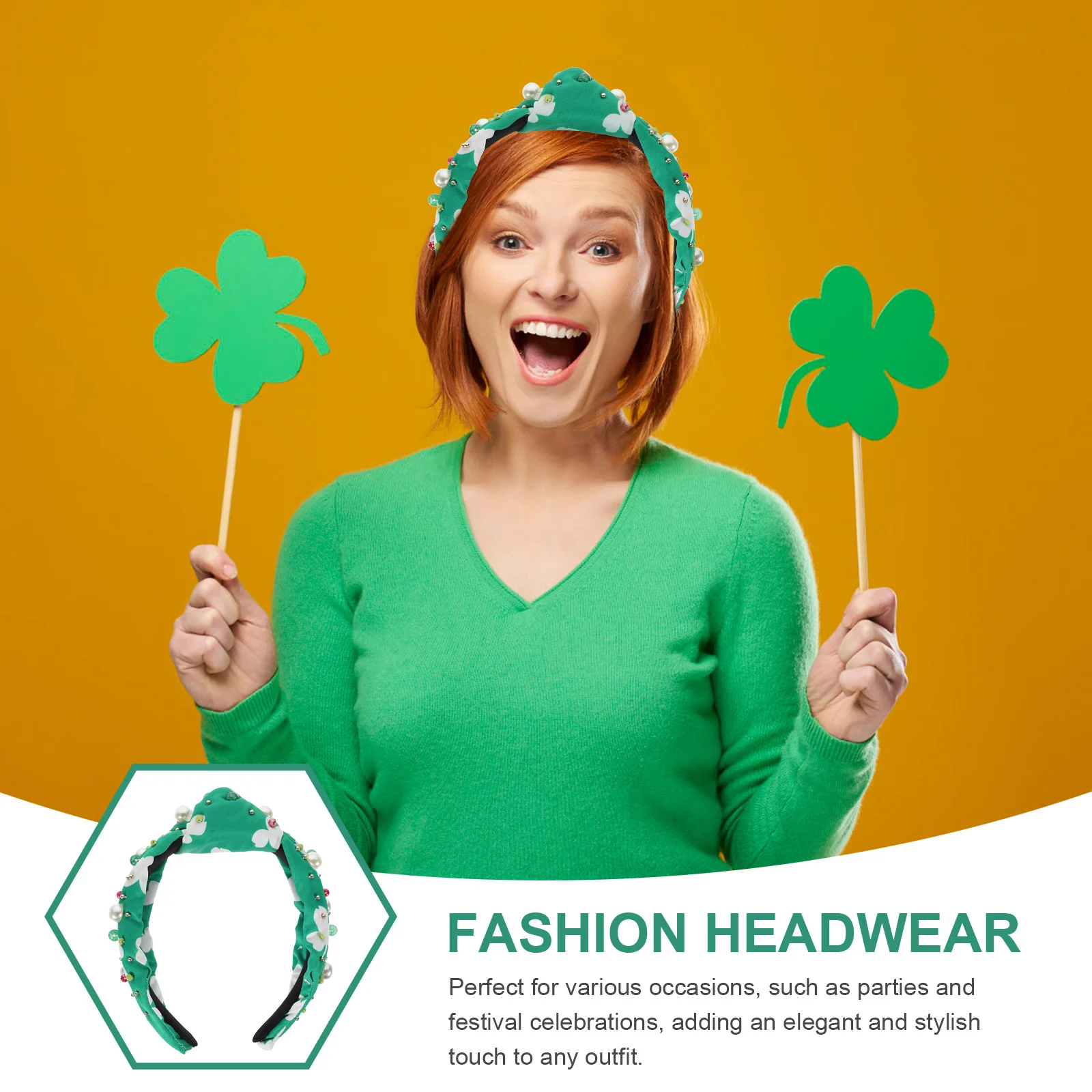 

Повязка на голову на день Патрика, повязка на голову с зеленым трилистником, легкая регулируемая повязка на голову с изображением трилистника для вечеринки и фестиваля