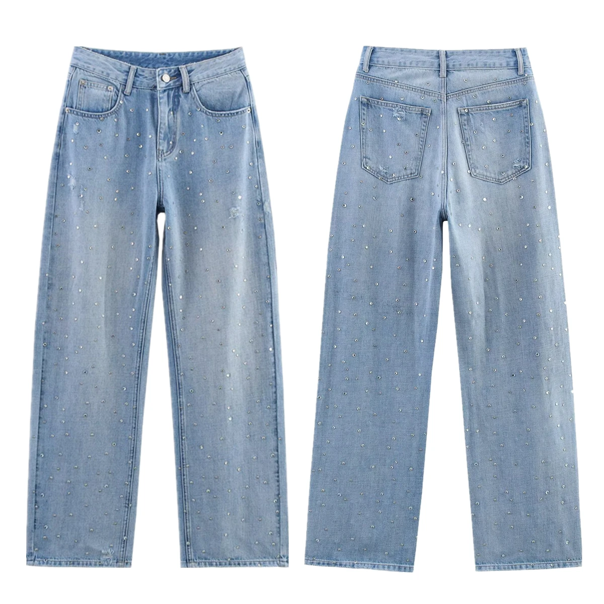 Maxdutti Nordic Minimalist Rhinestone Decorated High Waist Jeans For Women Vintage Mom Jeans Fashion Ladies Boyfriend Jeans