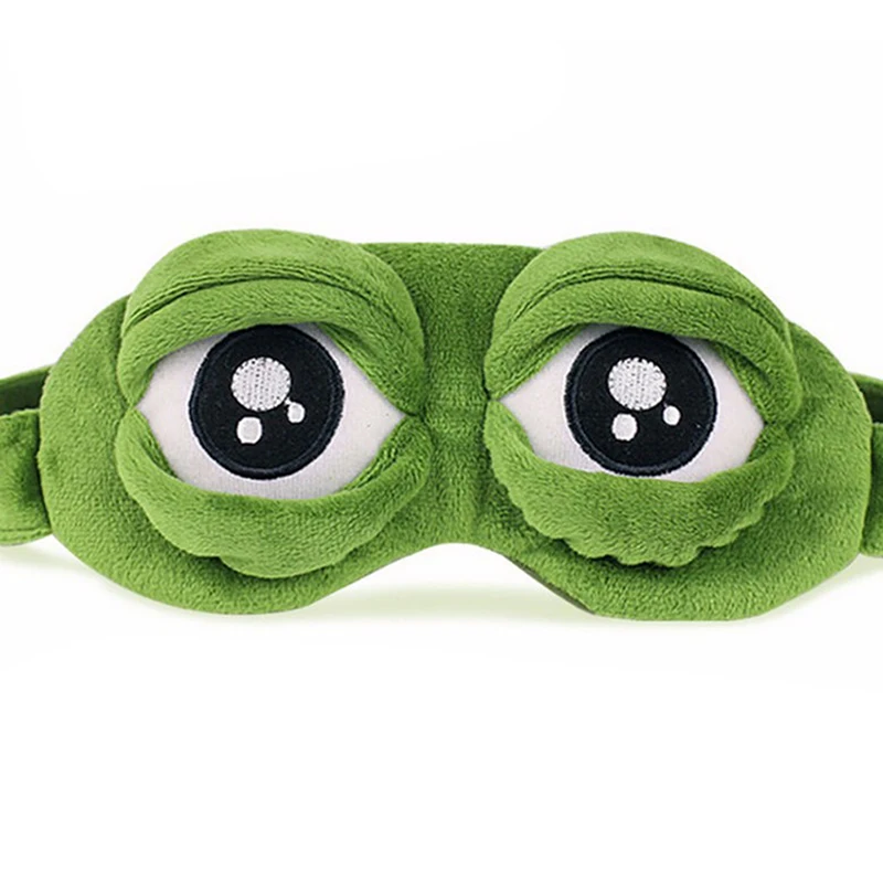 Máscara triste do sapo 3D, Capa criativa engraçada, Cartoon Soft Plush Sleeping Mask, Proteção verde da luz