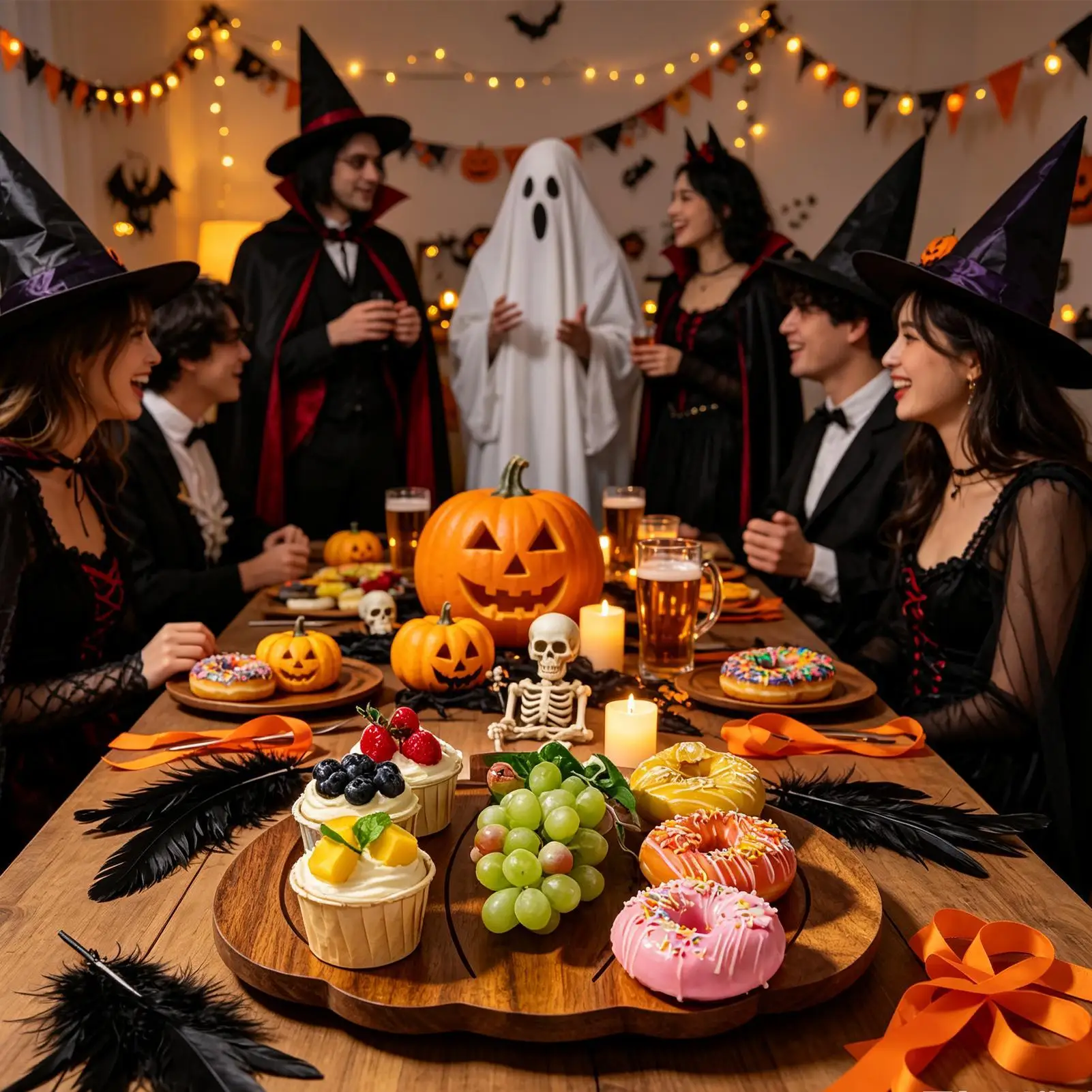 Pumpkin Shaped Serving Tray Wooden Pumpkin Ghosts Board With Handle Halloween Wooden Serving Platters For Kitchen Fall Autumn