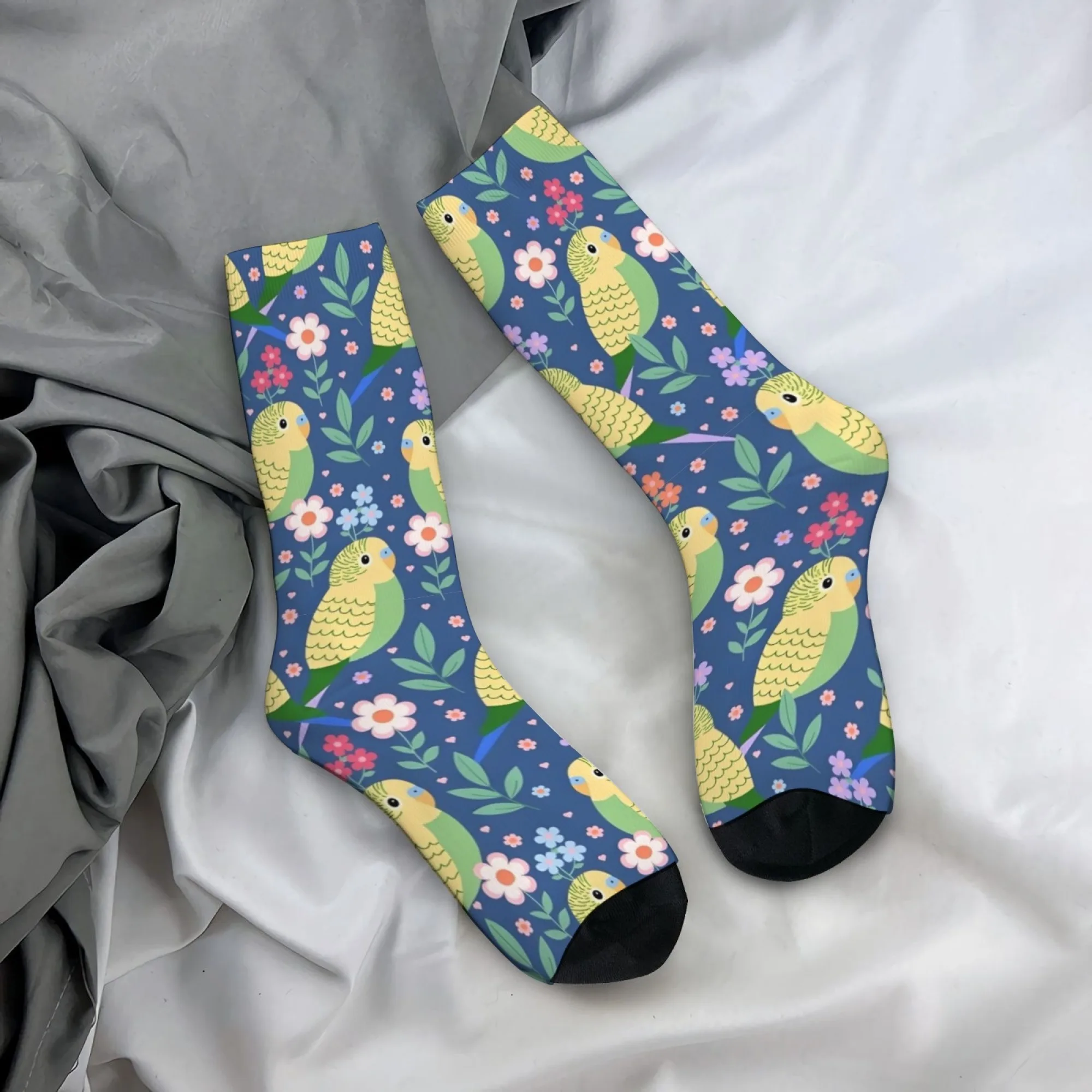 Cartoon-Blumen-Papageien-Socken, lässige modische Herrensocken im Harajuku-Stil, neuartige, lustige, fröhliche Socken, weiche, bequeme Sportsocken