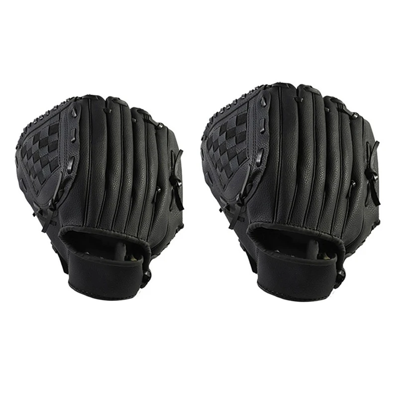 2 Pcs Baseball Glove Softball Practice Equipment Right Hand For Adult Man Woman Train,Black, 12.5 Inch & 11.5 Inch