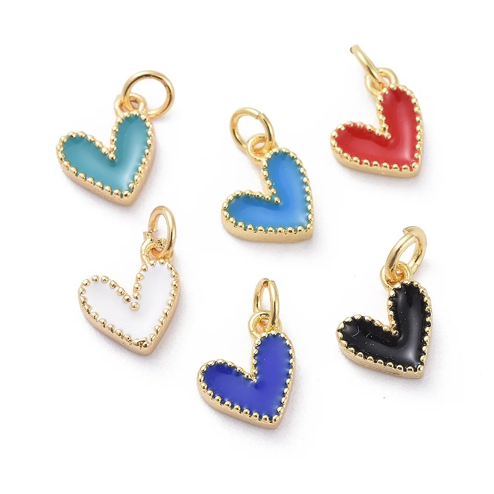 10 Uds. De encantadores dijes esmaltados de corazón de amor chapados en oro Real de 18K para mujer, collar, pendientes, accesorios para hacer joyería DIY, manualidades