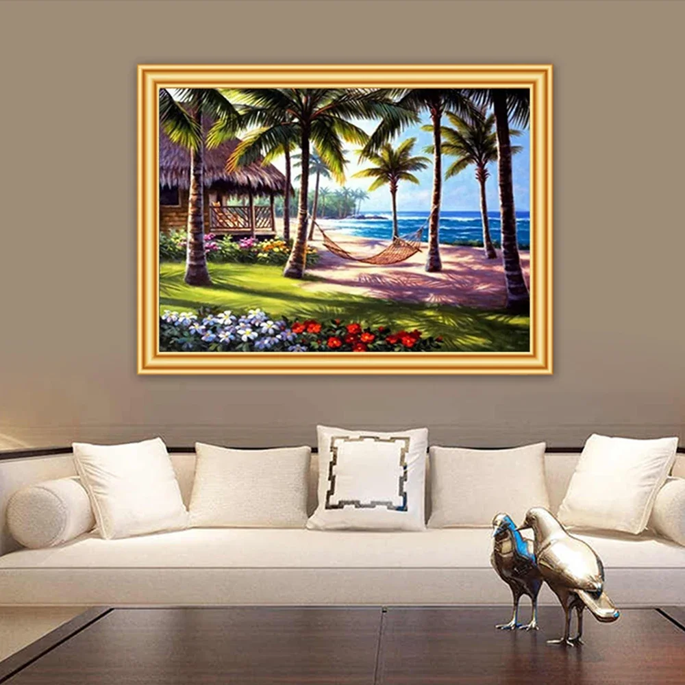 DIY Diamond Painting Round Landscape Cross Stitch Kit Embroidery Beach Picture Mosaic Art Diamond Painting New Collection 2022