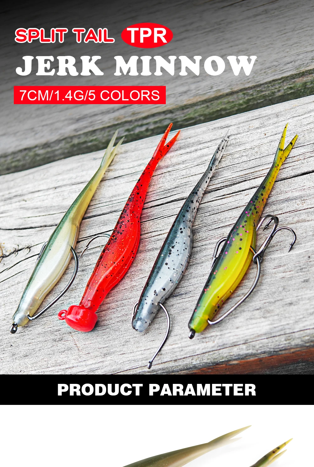 Spinpoler Soft Jerkbait Floating Split Tail 7 cm Angelköder Shad Minnow Crankbait Kunststoff Swimbait für Bass Forelle Zander Tackle – Detail 1